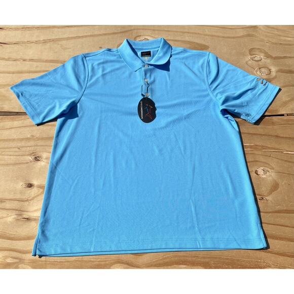 GREG NORMAN Polo Shirt Dri-Fit Golf Shark Logo Men's Blue SIZE Large - New - Picture 1 of 8